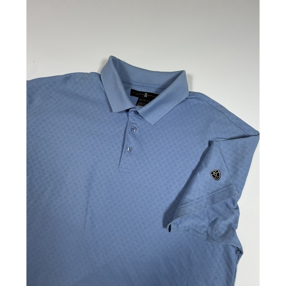 Nike Tiger Woods Mens Large Blue Diamond Jacquard Dri-FIT Golf Polo Shirt